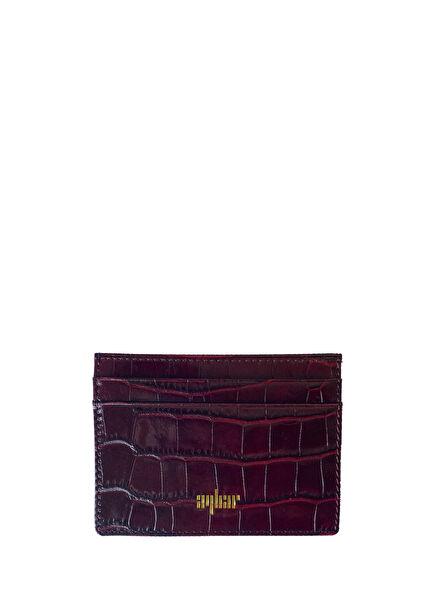 Burgundy Crocodile Textured Leather Card Holder