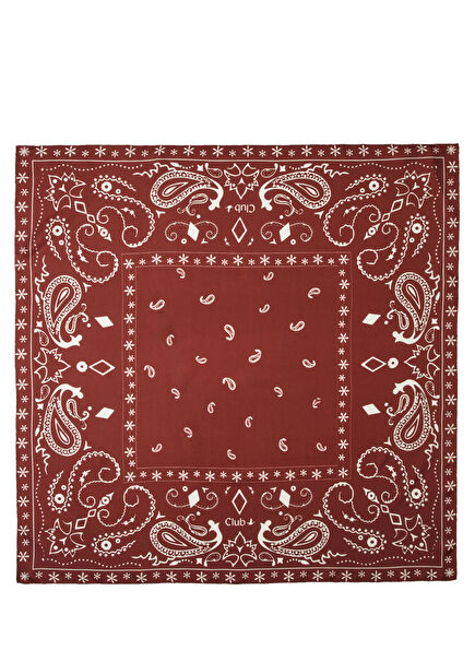 Bordo Şal Desenli İpek Eşarp