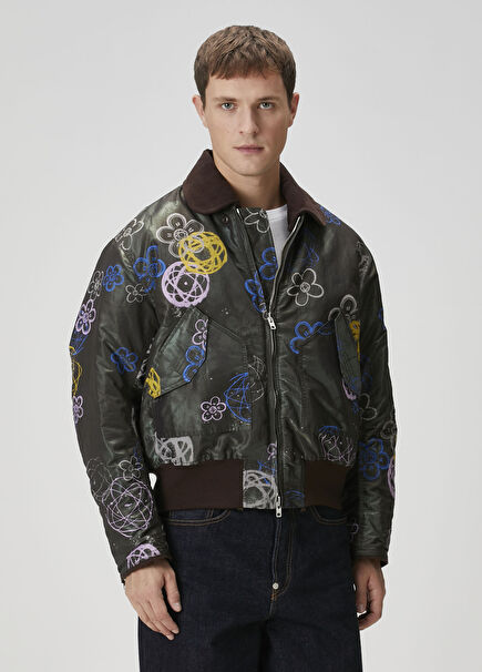 x Futura 2000 Koyu Haki Çiçek Desenli Bomber Mont