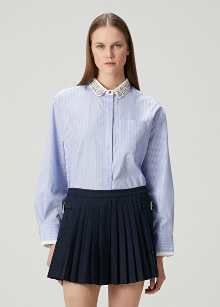 Blue Striped Embellished Shirt