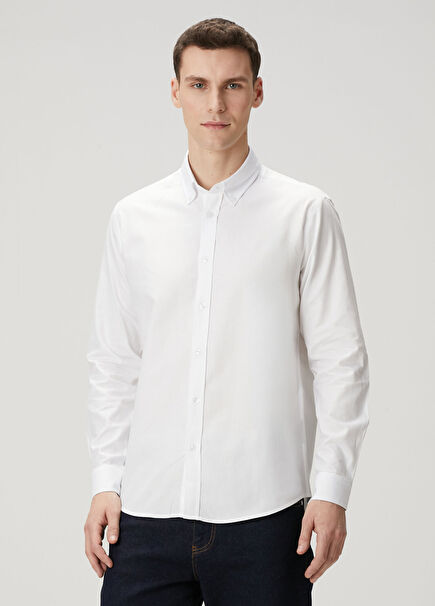 Qsimple Muscle Fit Oxford Beyaz Uzun Kollu Erkek Gömlek