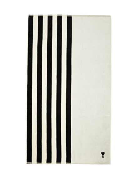 Black Cream Striped Beach Towel