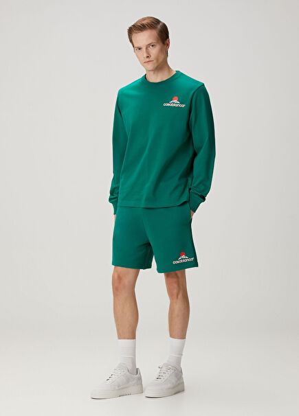 Yeşil Beli Kordonlu Organik Pamuk Bermuda