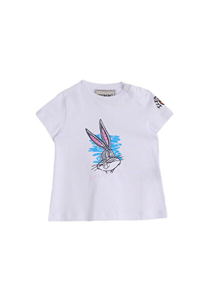 Printed White Short Sleeve Baby Girl T-shirt