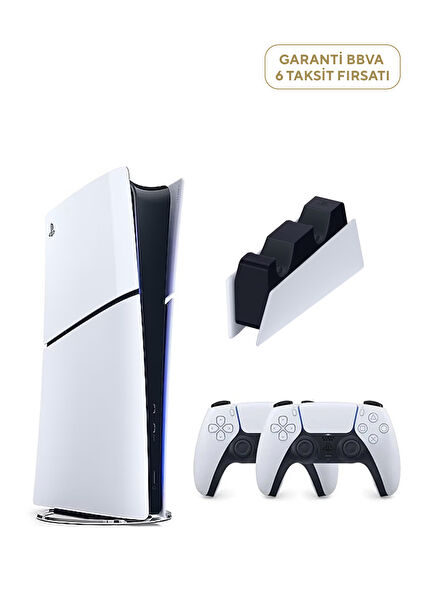 Playstation 5 1TB Slim Digital Edition Game Console + 2 PS5 Controllers + PS5 Charging Station