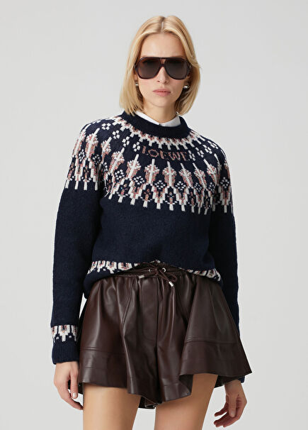 Navy Blue Embellished Wool Sweater