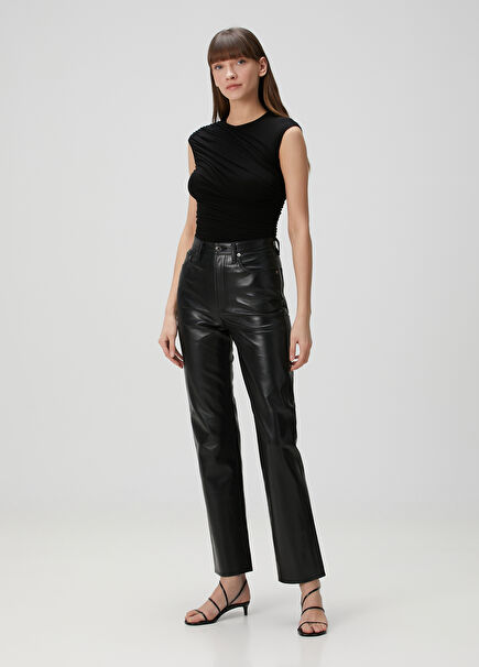 90s Pinch Black Leather Pants