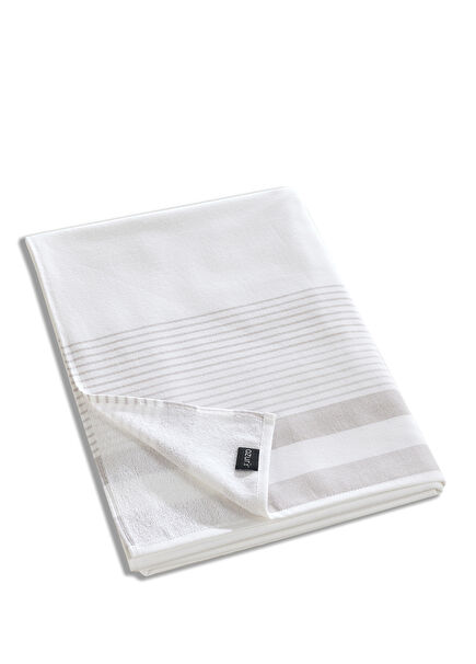 White Beige Cotton Minimal Beach Towel