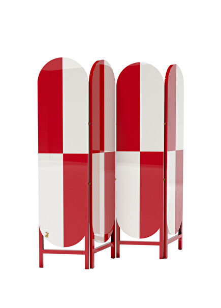 Kırmızı Beyaz Ahşap Lake Paravan