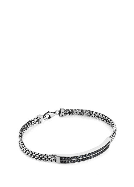 Arc Double Zircon Dy Chain Silver Men'S Bracelet