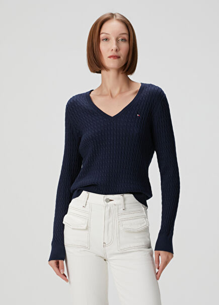 Navy Blue Cable Knit Sweater