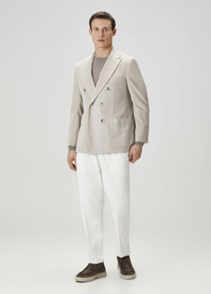 White Waist Corded Corduroy Trousers