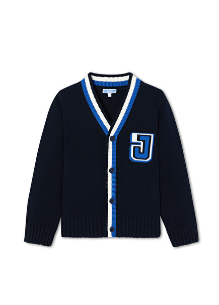 Boys' Cardigan with Navy Jersey Stitching