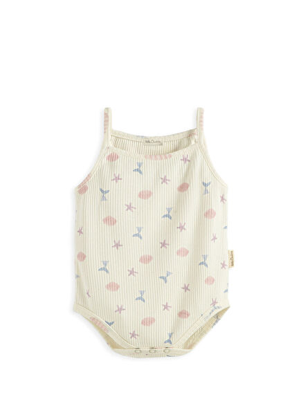 Magic Sea Ecru Cotton Printed Rope Strap Girls' Bodysuit