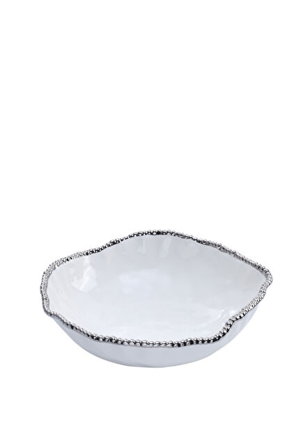 White Silver Porcelain Serving Bowl 37 cm