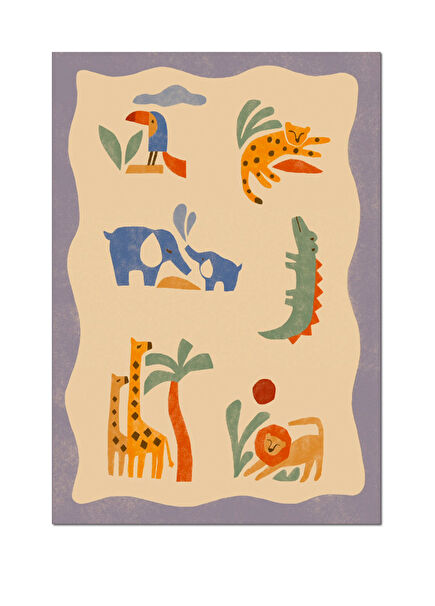 Tails And Trails Safari Grey Beige Hypoallergenic Children's Room Rug 120 x 160 cm