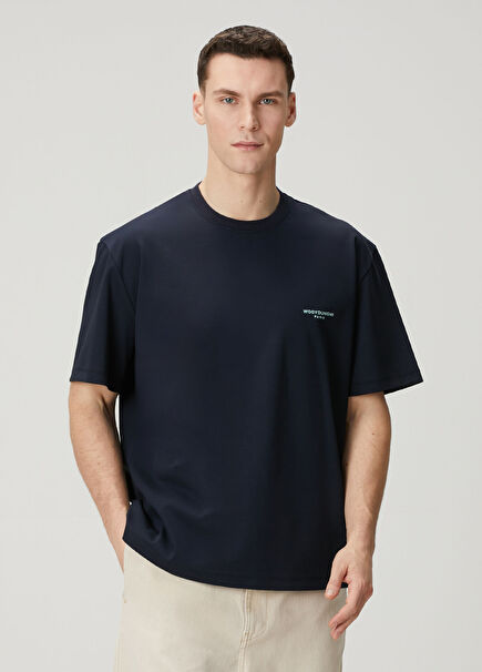 Navy Blue Logo Detailed T-Shirt
