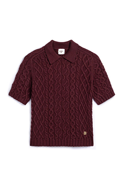 Puff Burgundy Wool Short Sleeve Women's Sweater