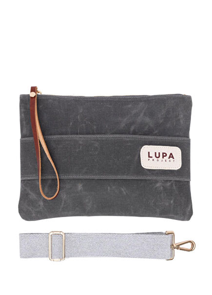 Q Grey Canvas Women's Clutch Hand Portfolio
