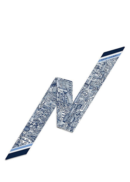 İstanbul İsmail Acar Desenli Mavi Kadın Fular