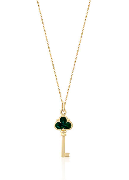 Malachite Small Key Women's Gold Necklace
