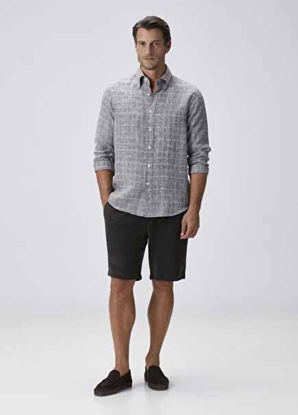 Brown Waist Corded Lyocell Bermuda