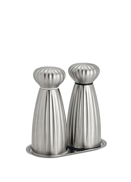 Palm Mat Steel Tray Salt And Pepper Grinder Set