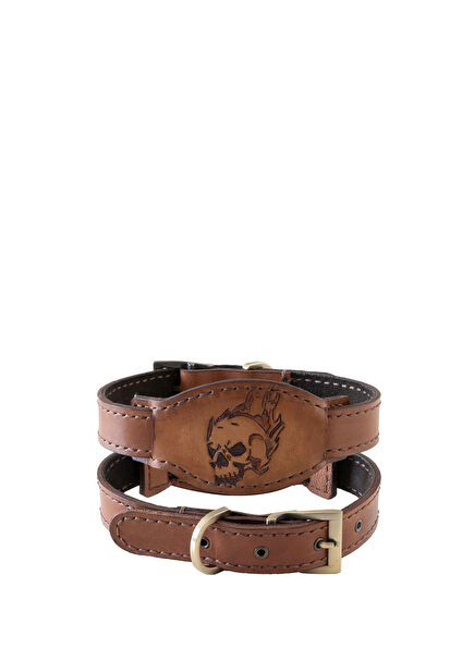 Kahverengi El Yapımı Deri Köpek Boyun Tasması