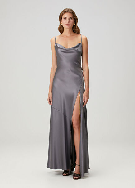 Grey Maxi Silk Evening Dress