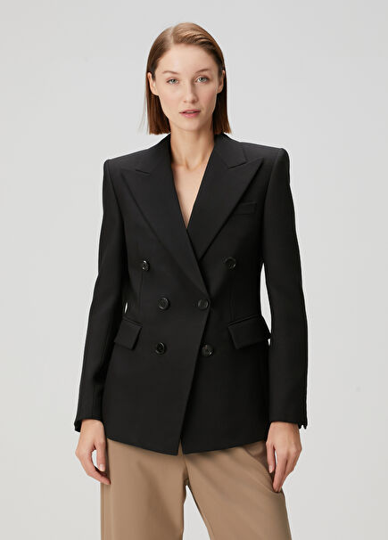 Black Double-Breasted Wool Jacket