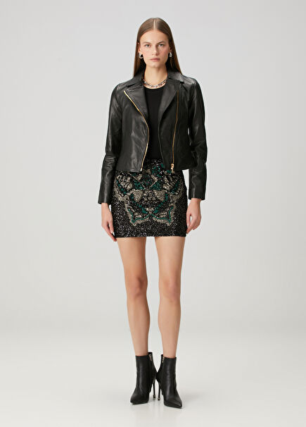 Green Sequined Mini Skirt