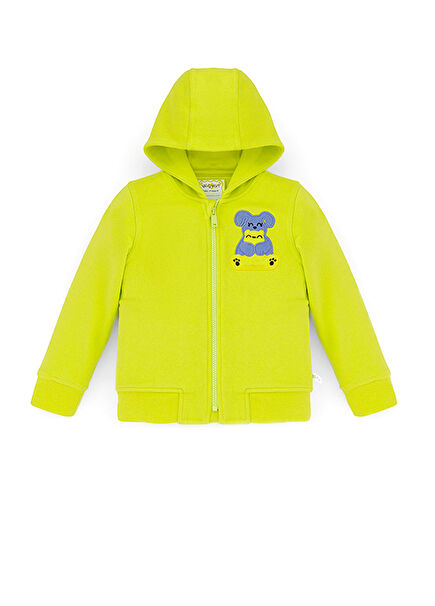 Lıme Kapüşonlu Fermuarlı Ses Çıkaran Unisex Çocuk Sweatshirt