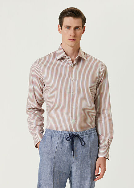 Camel Striped Patterned Shirt