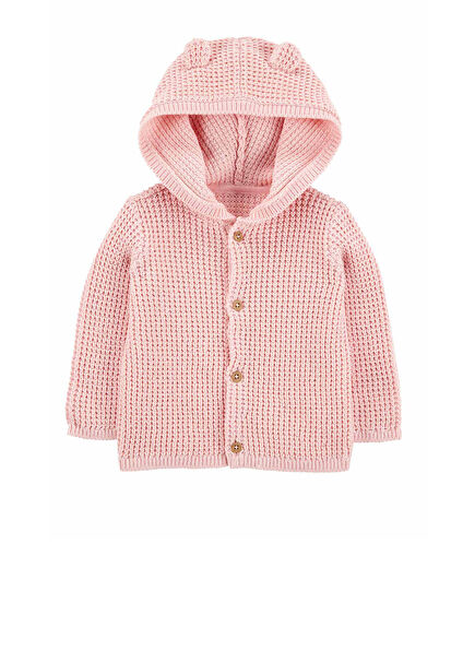 Pembe Kapüşonlu Kız Bebek Hırka