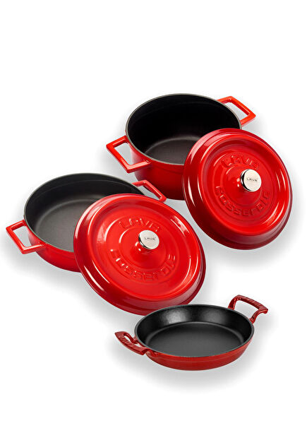 Trendy Series Red Cast 6 Piece Cookware and Pan Set