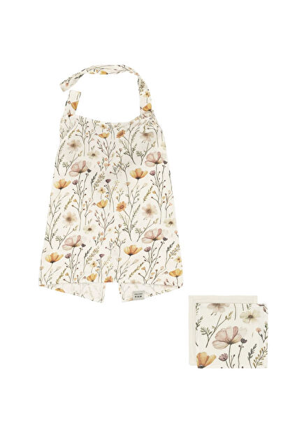 Bloomie Çiçekli Emzirme Örtüsü ve 2'li Müslin Ağız Mendili Seti