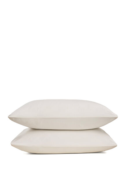 Solid Ekru Pamuk Saten 2'li Yastık Kılıfı 50x70 cm