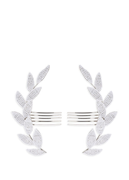 Olivia Beyaz Kristal Taşlı 2'li Kadın Duvak Aksesuarı 