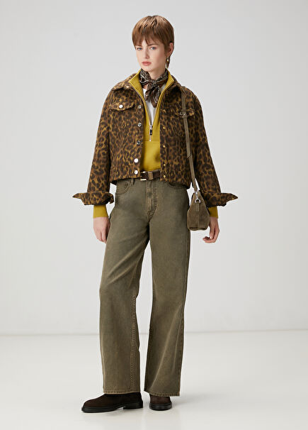 Haki Wide Leg Jean Pantolon