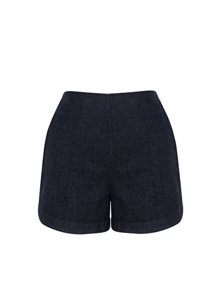 Navy Blue Cotton Gabardine Boxy Fit Women's Shorts