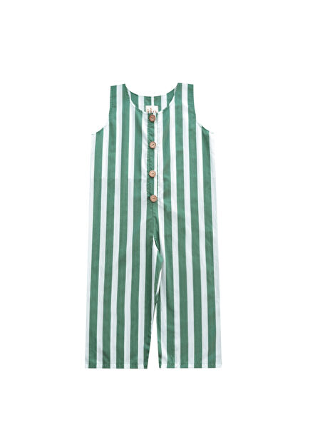 Sunny Yeşil Beyaz Çizgili Kolsuz Unisex Çocuk Tulum