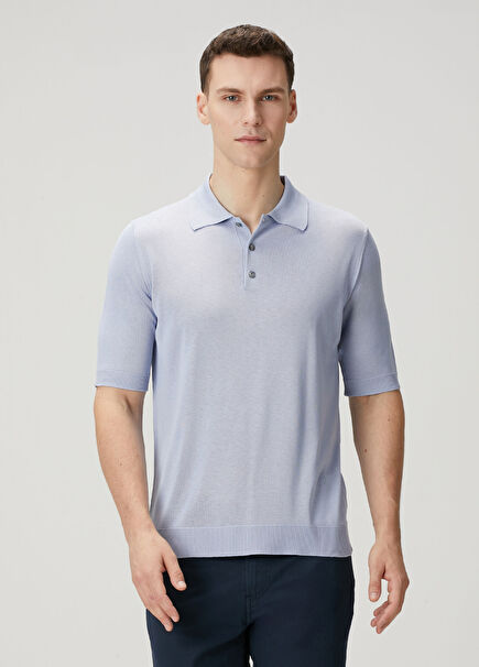 Gri Polo Yaka Kısa Kollu İpek Triko