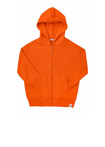Fermuarlı Kapüşonlu Turuncu Çocuk Sweatshirt