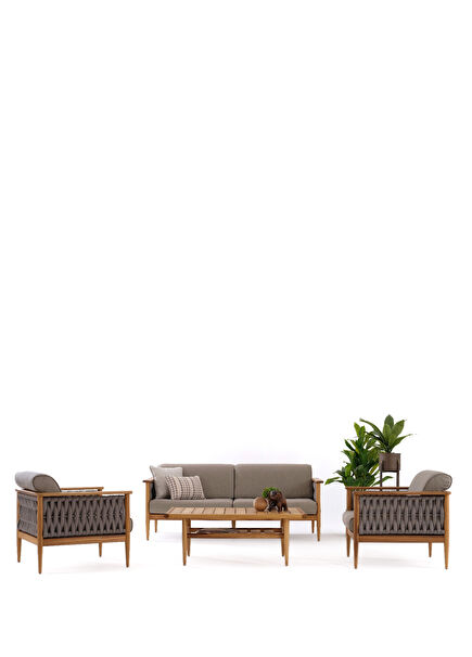 Girift Gri Iroko Bahçe Koltuk Takımı