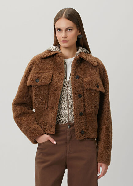 Kahverengi Shearling Deri Ceket