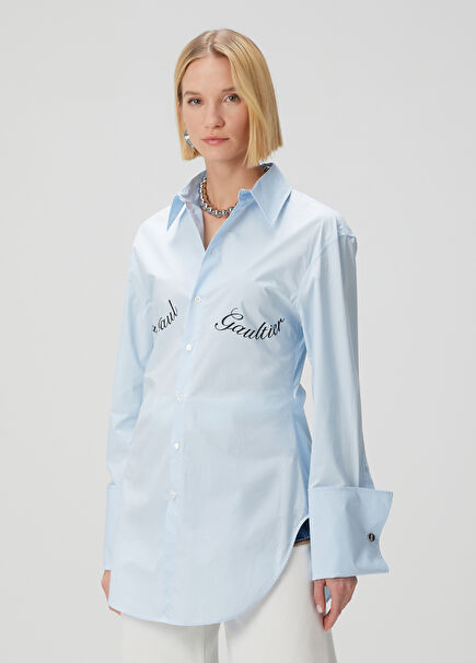Blue Logo Printed Poplin Shirt