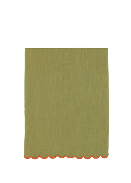 Aurora Yeşil Turuncu Keten Masa Örtüsü 140 x 250 cm