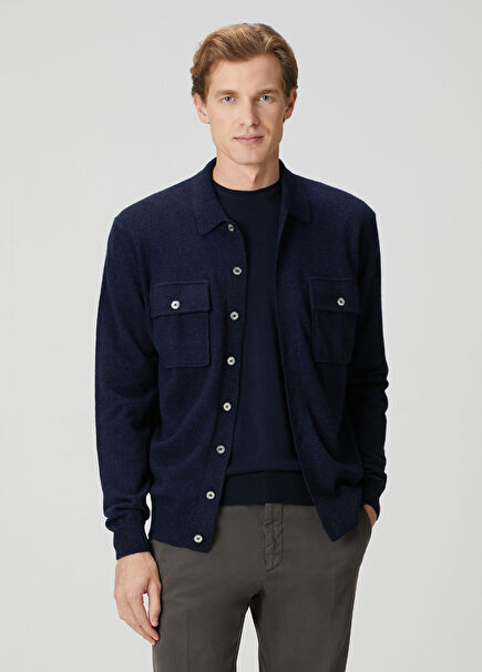 Lacivert Yün Triko Gömlek