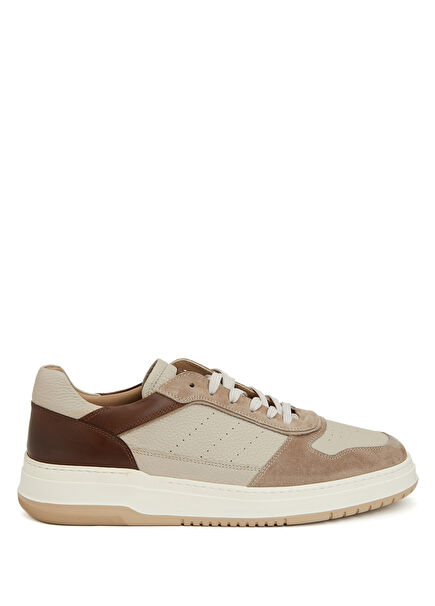 Brown Beige Men's Leather Sneakers