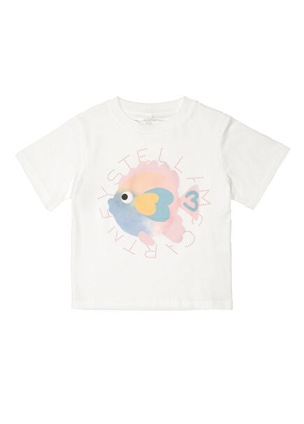 Beyaz Balık Baskılı Kız Çocuk T-shirt